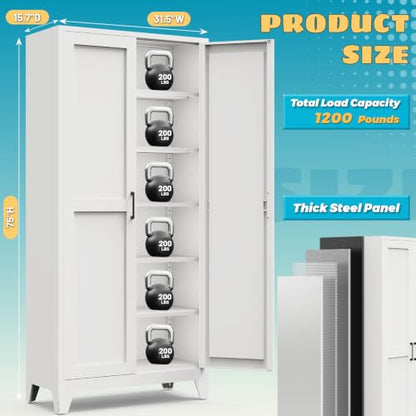75-Inch Kitchen Pantry Cabinet with 5 Adjustable Steel Shelves - Rumetol