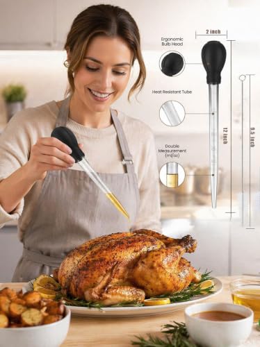 Large Silicone Turkey Baster with Measurement Syringe for Cooking & Grilling