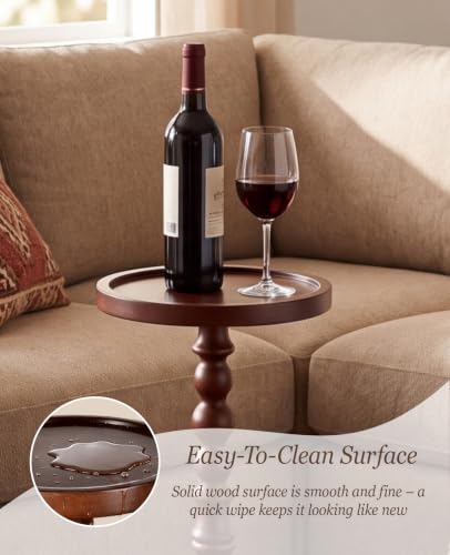 Walnut Small Round Side Table Solid Rubberwood End Table - 9.4W x 23.8H Variation