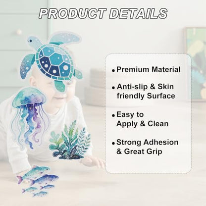 22PCS Non-Slip Bathtub Stickers with Sea Turtle Design and Scraper