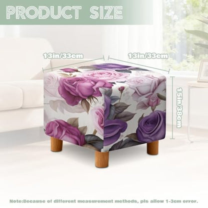Purple Rose Wingback Chair Cover with Matching Ottoman Cover - Stretch Fabric