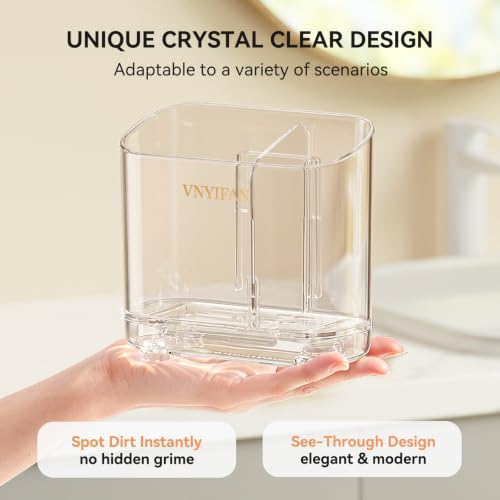 Clear Wall Mounted Electric Toothbrush Holder with 2 Slots & Removable Divider