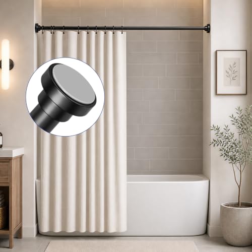 Black Tension Shower Curtain Rod 34-82 Inches Adjustable No Drilling - Pack of 1