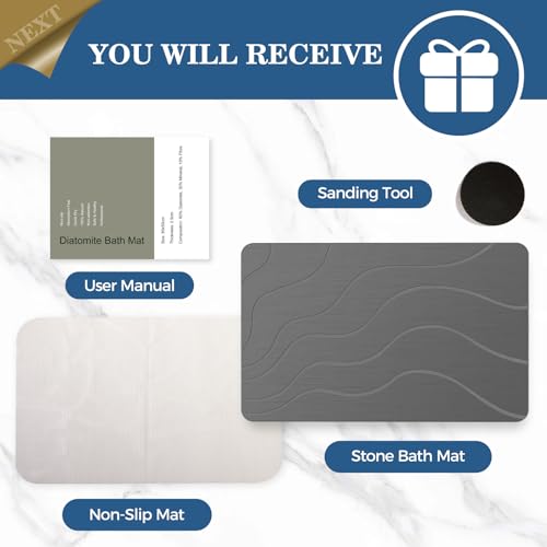 Stone Bath Mat Diatomaceous Earth Non-Slip Super Absorbent Grey - Fast Drying