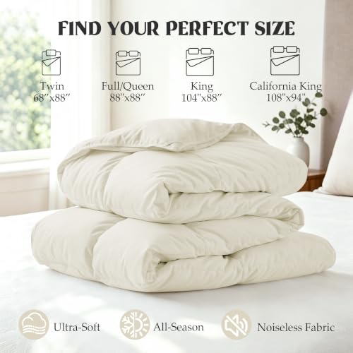 Queen Size Light Khaki Goose Feather Fiber Comforter - Fluffy Duvet Insert