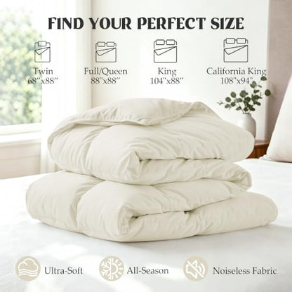 Queen Size Light Khaki Goose Feather Fiber Comforter - Fluffy Duvet Insert