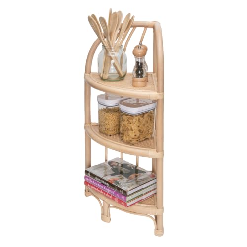 Natural Rattan Corner Shelf Unit - Handwoven 3-Tier Storage Rack for Home & Bathroom