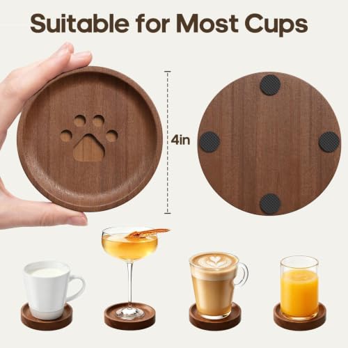 Wood Coasters Set of 6 with Holder - Rustic Drink Protectors
