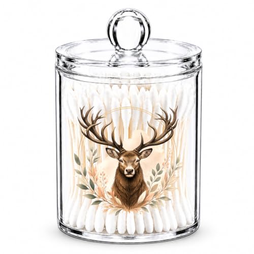 Deer Cotton Swab Holder with Lid - Clear Acrylic Woodland Bathroom Jar