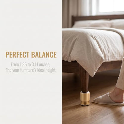Gold Adjustable Bed Risers 4 Pack - Furniture Lift Blocks 1.85-3.11 Inch Height