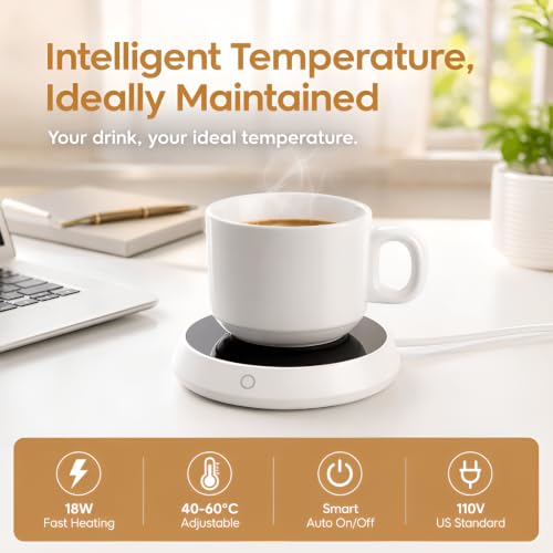 Coffee Cup Warmer with Auto Shut Off, 18W, White - Desk Beverage Heater