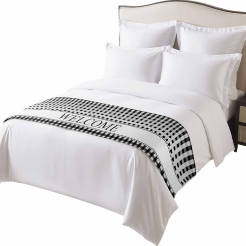 Queen Size Satin Bed Runner Scarf 83x20 Inches - Black White Buffalo Check