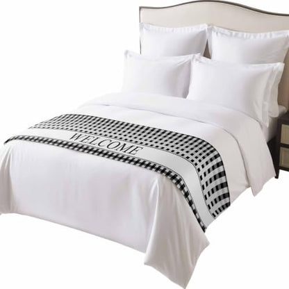 Queen Size Satin Bed Runner Scarf 83x20 Inches - Black White Buffalo Check