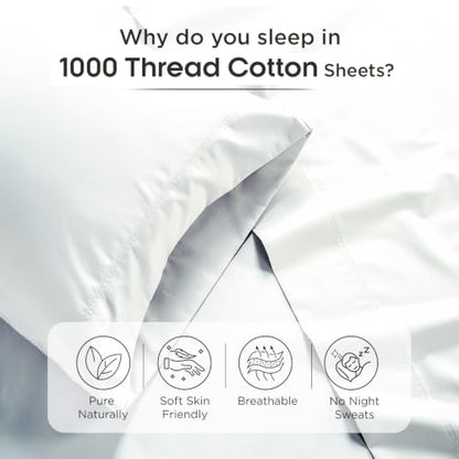 Egyptian Cotton Sheet Set Queen Size 1000TC Sateen Weave Arctic White - Cloud Nest