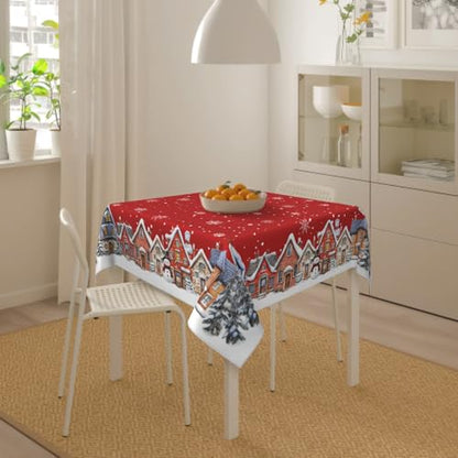 Red White Xmas Square Tablecloth 54x54 Inch Water-Resistant Washable Holiday Cover