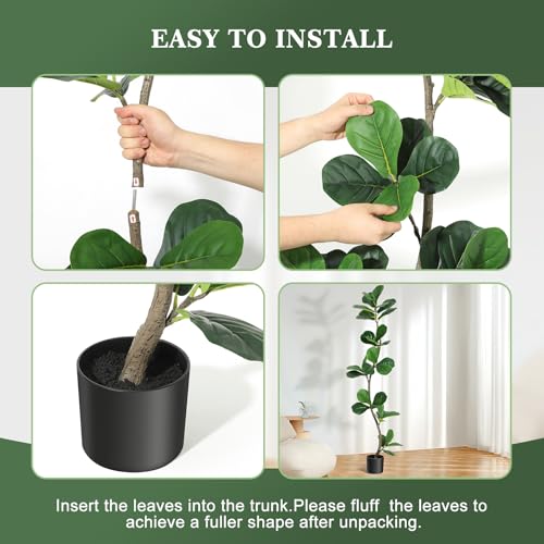 GarveeHome Artificial Fiddle Leaf Fig Tree - 5 ft Fake Plant with Black Nursery Planter, Large Fake Tree for Home or Office Decor - Artificial Plants Indoor Outdoor, Housewarming Gift