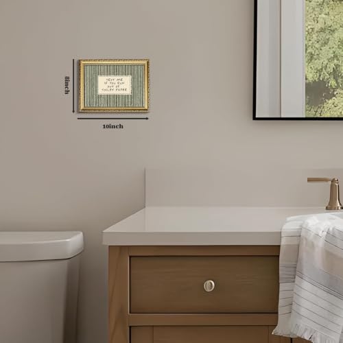 Funny Bathroom Wall Art - Text Me If You Run Out of Toilet Paper Framed Canvas - Green Striped Quote Decor, 8x10in - Bathroom Slogans / Framed