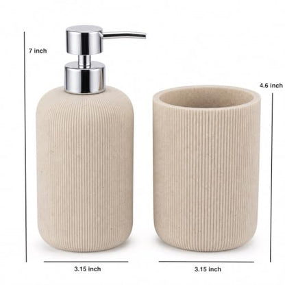 Sandstone Resin Bathroom Accessories Set with Soap Dispenser & Toothbrush Holder