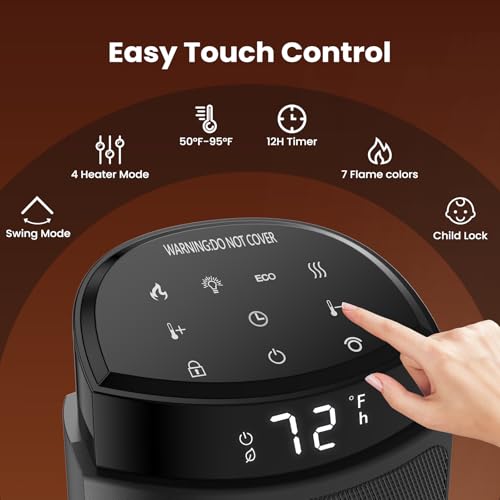 Electric Space Heater 23 Inch Black Oscillating 4 Modes Indoor Home Heating
