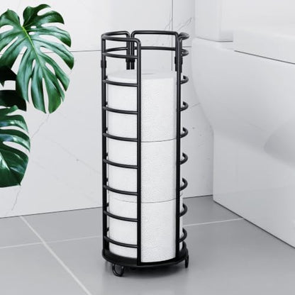 Kitsure Toilet Paper Holder Stand Black 16 Inch Space-Saving Bathroom Organizer with Refill Storage
