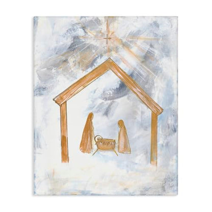Nativity Baby in Manger Canvas Wall Art - Sky Cross, 24x30, Blue - Faith Decor