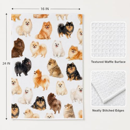 Cute Watercolor Pomeranian Kitchen Towel - 16x24 Inch Dog Lover Gift - Farmhouse Decor