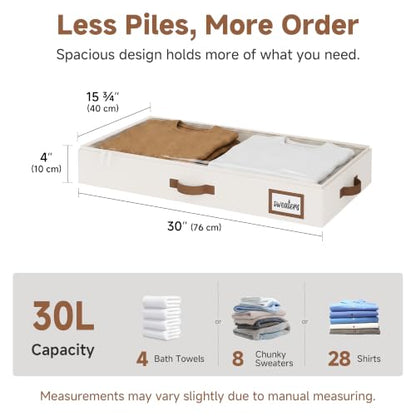 StorageWorks 4 Inch Low Profile Under Bed Storage Container with Clear Lid - Ivory White