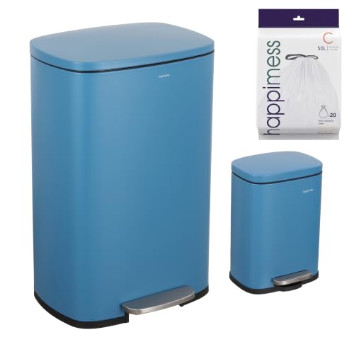 Connor 2-Piece Bright Cobalt Blue Iron Trash Can Set - 50L & 5L Waste Bins