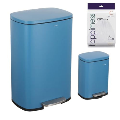 Connor 2-Piece Bright Cobalt Blue Iron Trash Can Set - 50L & 5L Waste Bins