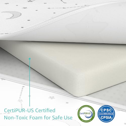 Breathable 38x26 Baby Pack and Play Mattress Pad with Fabric Cover - Foldable Travel Crib Mattress