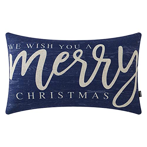 Farmhouse Christmas Pillow Cover 12x20 Inch Blue Wood Grain Winter Decor