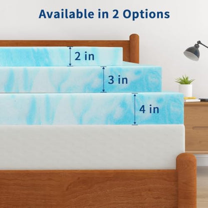 California King Gel Memory Foam Mattress Topper 4 Inch Blue Patterned