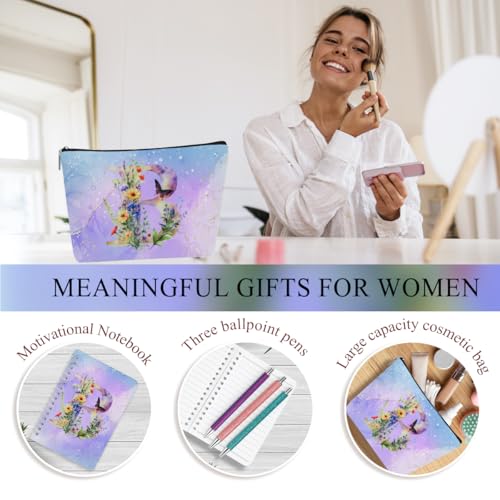 Personalized Monogram Gift Set with 20 oz Tumbler Makeup Bag and Pens for Women