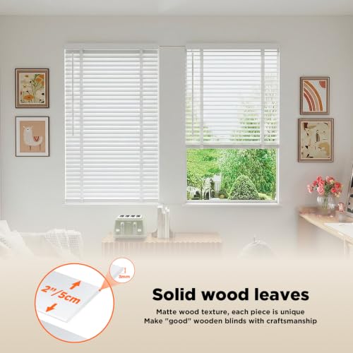 Natural Wood Blinds 2 Inch Slats for Indoor Windows - Cordless Shades