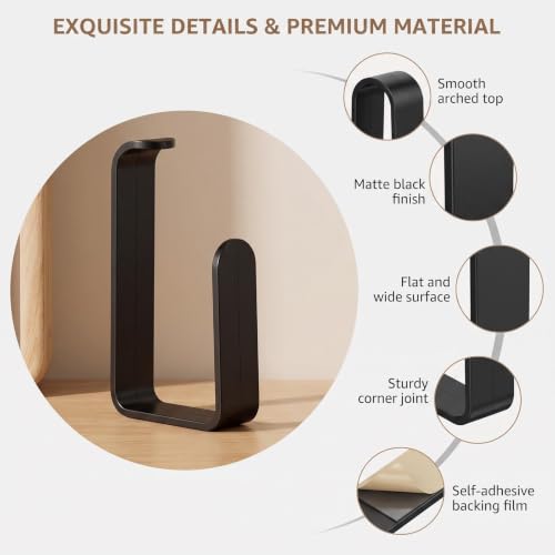 No Drill Adhesive Curtain Holdbacks - L-Shaped Black Plastic Set of 2