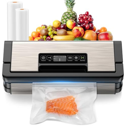 Vacuum Sealer for Food - Black Chrome, 130W Automatic Food Saver with Touch Display