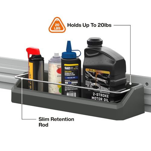Modular Wall Shelf for Garage Storage - Narrow Shelf with Steel Rod, Compatible with MODbox Panel System