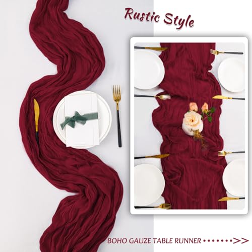 Burgundy Cheesecloth Table Runner 10 Pack - 10ft Sheer Rustic Decor