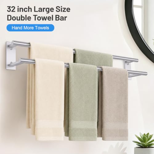 Double Towel Bar Brushed Nickel 32 Inch Wall-Mounted Stainless Steel Towel Rack