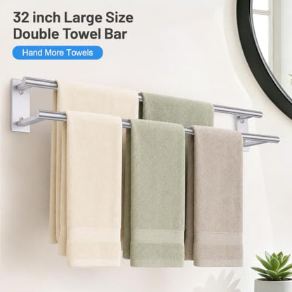 Double Towel Bar Brushed Nickel 32 Inch Wall-Mounted Stainless Steel Towel Rack
