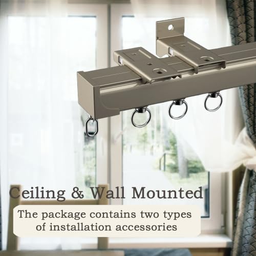 Heavy Duty Ceiling Curtain Track with Silent Rollers 15ft Champagne