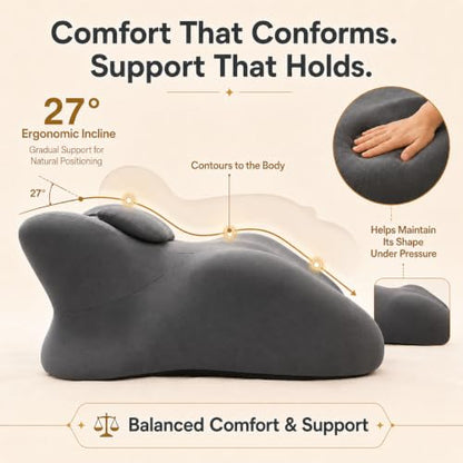 Oversized Memory Foam Wedge Pillow for Adults - Multi-Position Support, 27° Incline