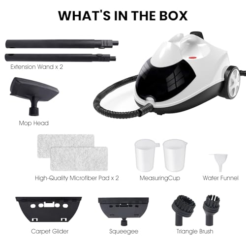 White 1.5L Multi-Surface Steam Cleaner with 8 Accessories - Fast Heating, Heavy Duty