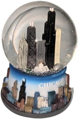 Chicago Color Musical Snow Globe - Hand-Painted Chicago Skyline, 100mm