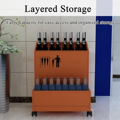 Black Commercial Umbrella Stand with Double-Tier Storage & Removable Drip Tray