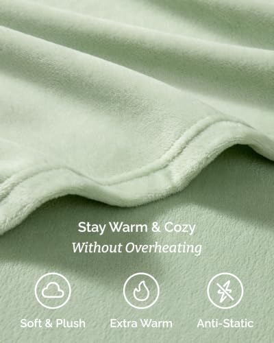 Queen Fleece Sheets Set - 4-Piece Flannel Bedding in Sage Green - Cozy & Deep Pocket