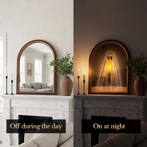 Light Up Ghost Mirror Halloween Decoration 10.6 x 13.1 Inches Spooky Wall Decor