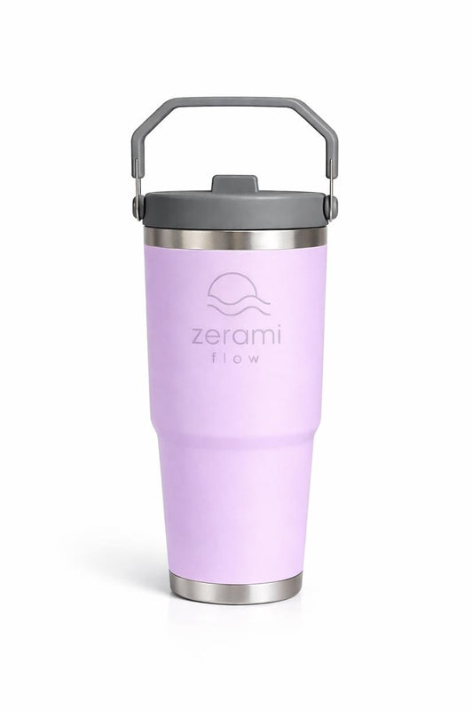 Zerami Flow 30 oz Tumbler with Handle & Flip Straw Lid – Cupholder-Friendly Insulated Stainless Steel Travel Mug, Leak-Resistant Twist Lid, Double Wall Vacuum, BPA-Free, Fits Car Cup Holder (Purple)