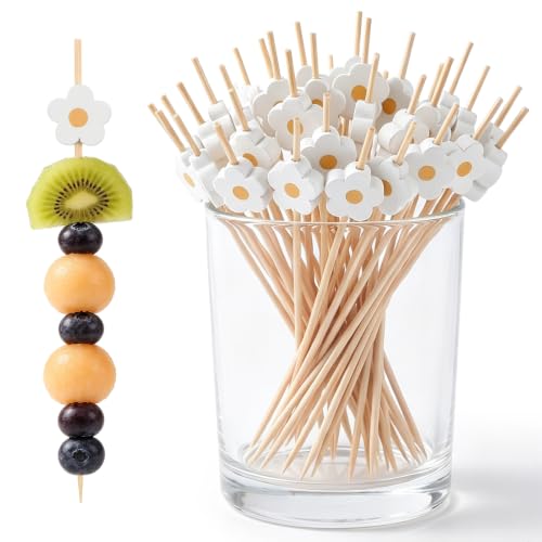 100 Pcs Daisy Flower Cocktail Picks - Elegant Food & Drink Decorations