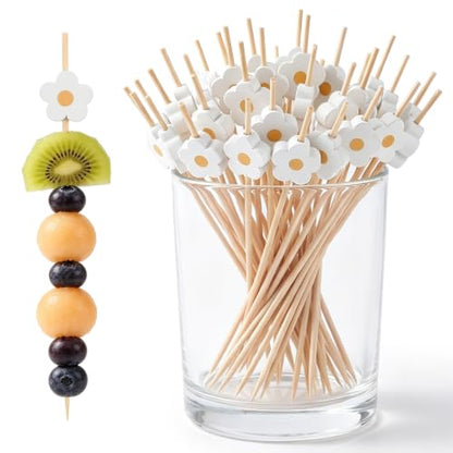 100 Pcs Daisy Flower Cocktail Picks - Elegant Food & Drink Decorations